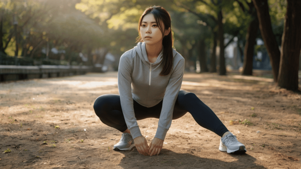 準備体操をする女性
