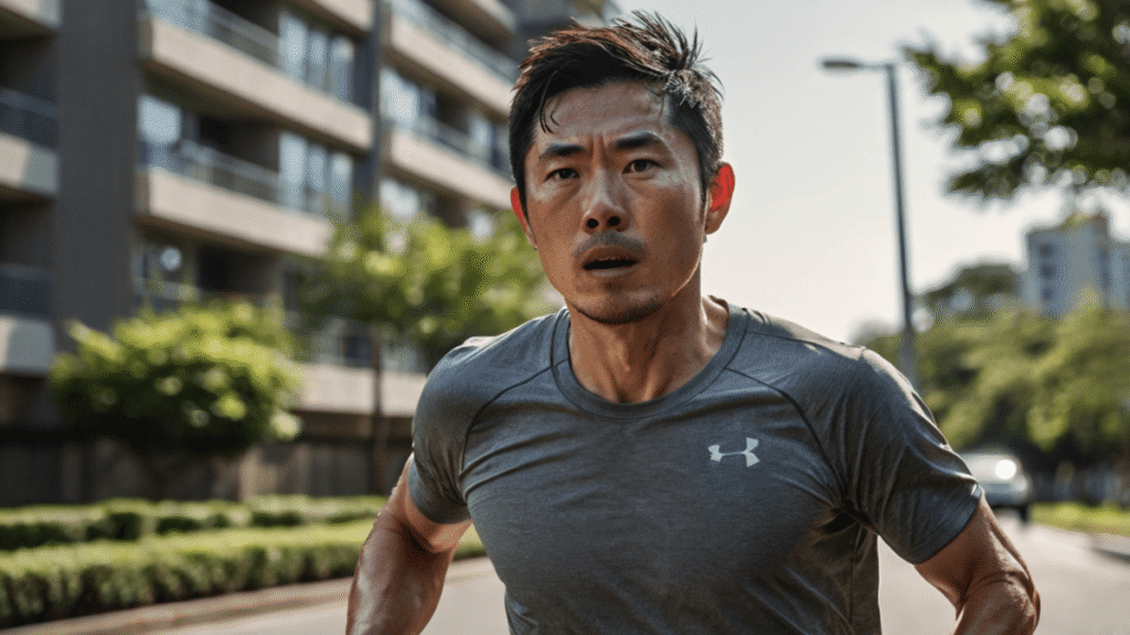 汗をかきながらランニングをする男性
