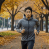 パーカーを着て走る男性