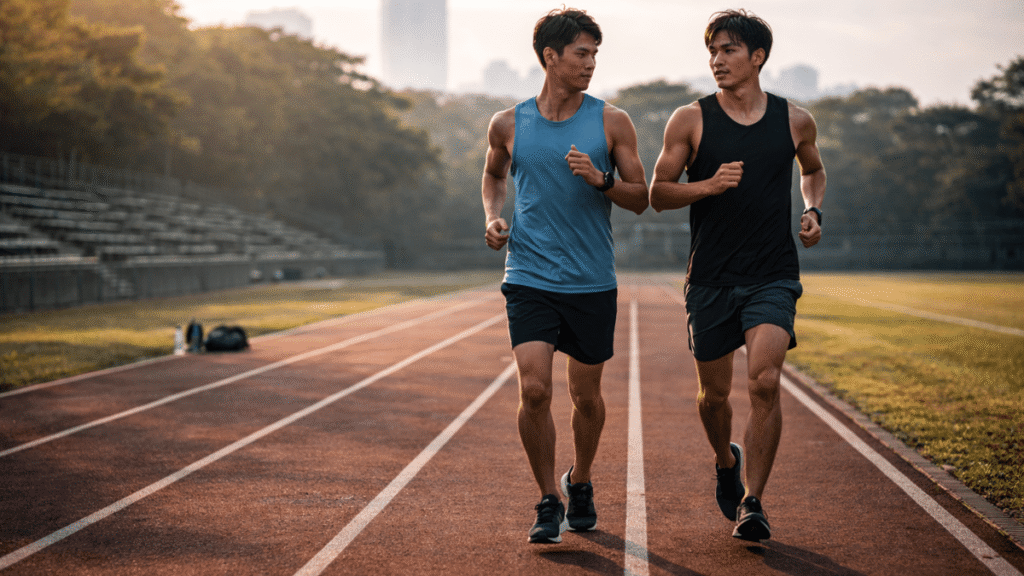 友達と走るランナー