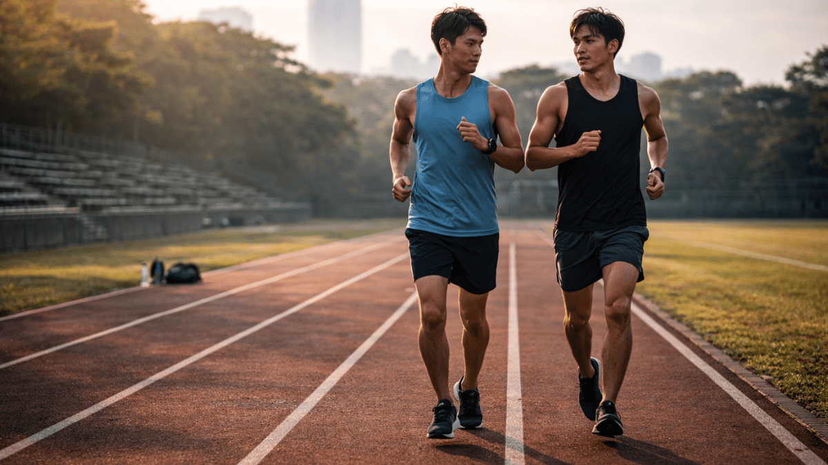 友達と走るランナー